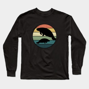 Retro Rainbow Manatees for Florida Manatee Lovers Long Sleeve T-Shirt